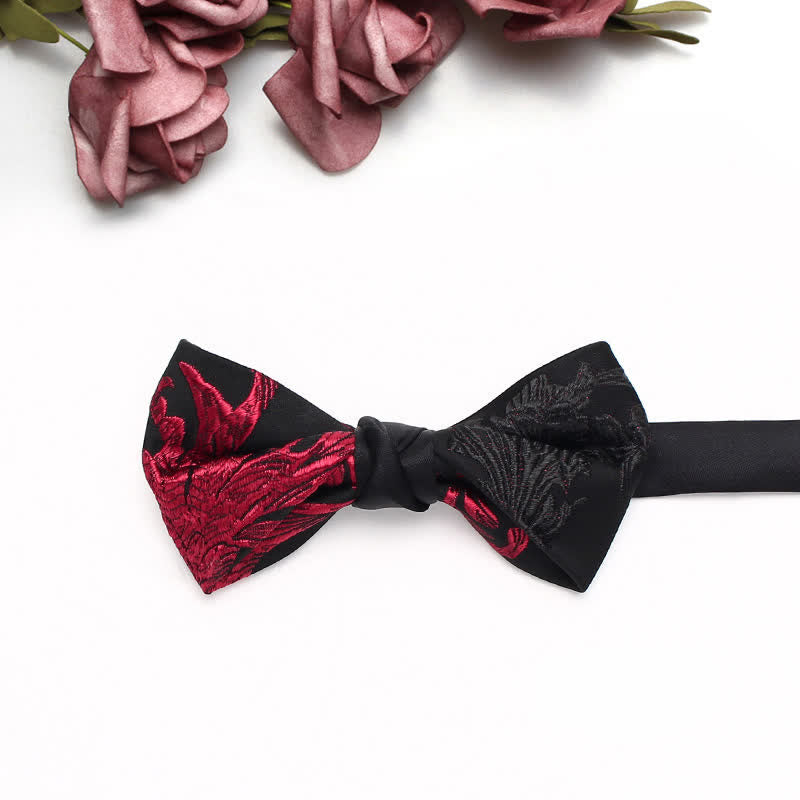 Pajarita para hombre con estampado floral de enredaderas negras y rojas