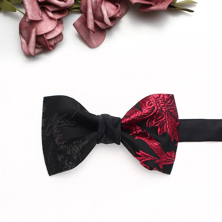 Pajarita para hombre con estampado floral de enredaderas negras y rojas