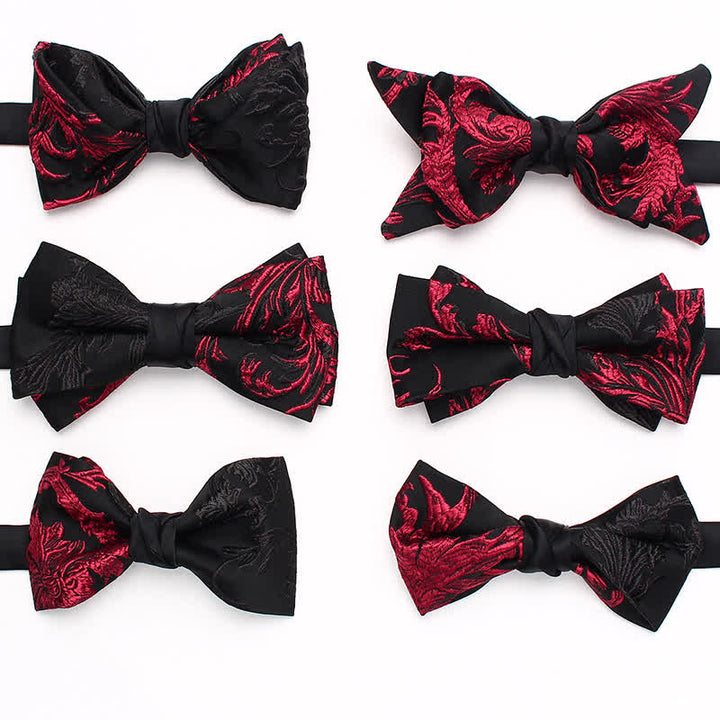 Pajarita para hombre con estampado floral de enredaderas negras y rojas