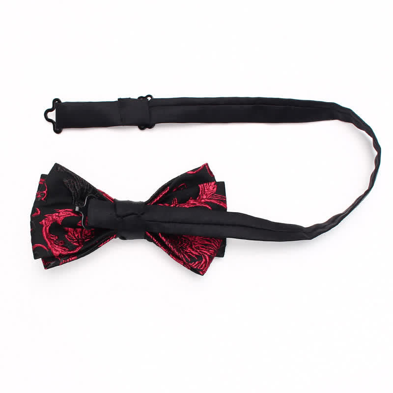 Pajarita para hombre con estampado floral de enredaderas negras y rojas