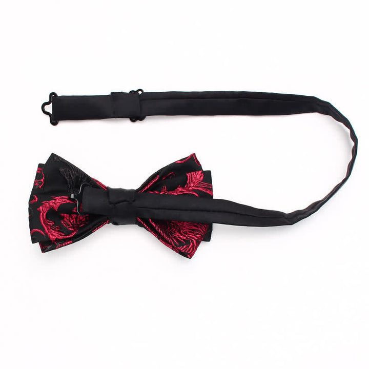 Pajarita para hombre con estampado floral de enredaderas negras y rojas