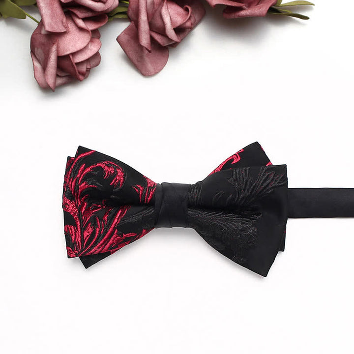Pajarita para hombre con estampado floral de enredaderas negras y rojas