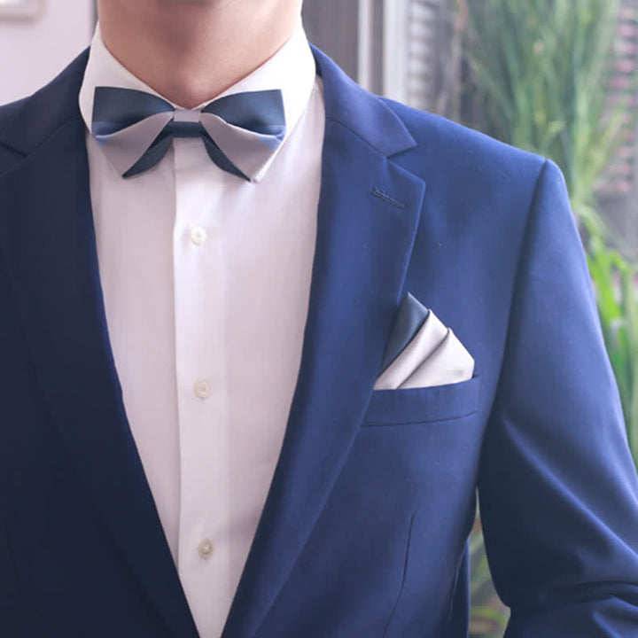 Pajarita para hombre en color azul marino y gris plateado en contraste