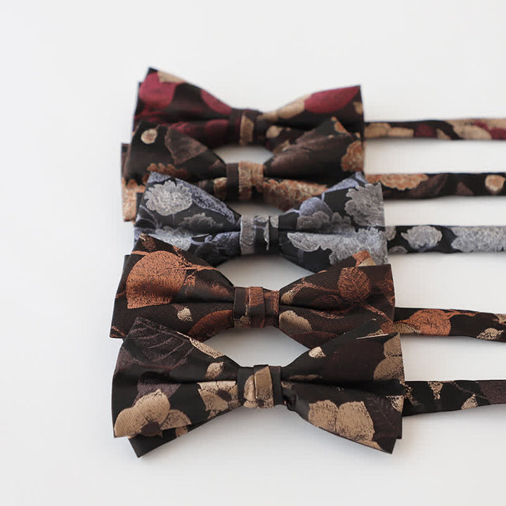 Pajarita retro con estampado floral de doble capa para hombre