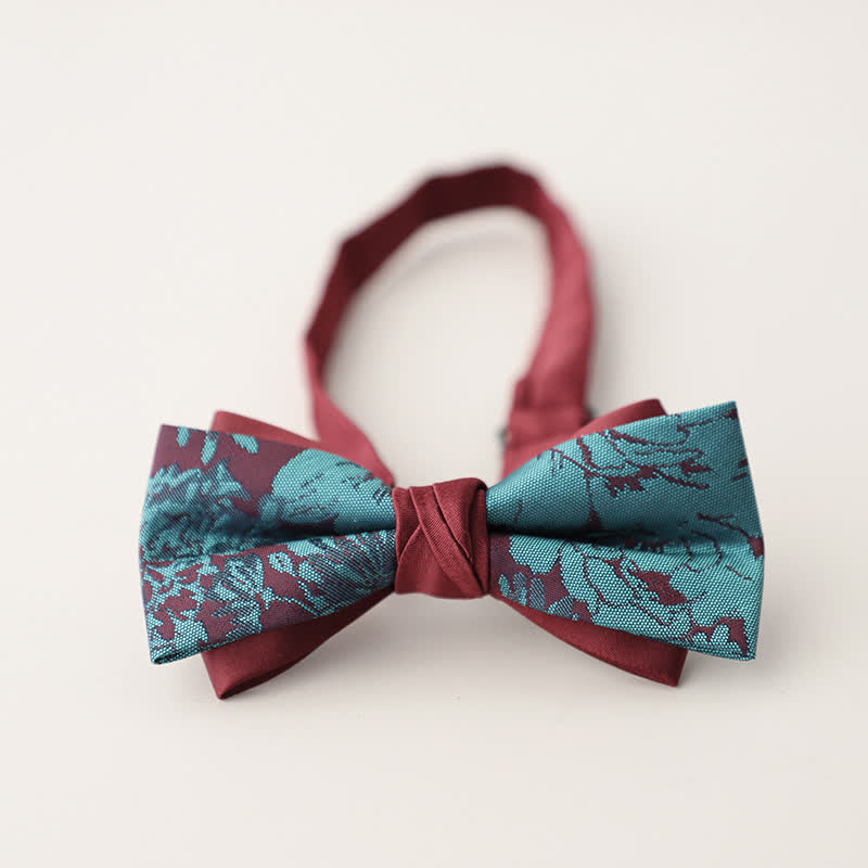 Pajarita de hombre de dos capas con estampado floral y rayas de colores