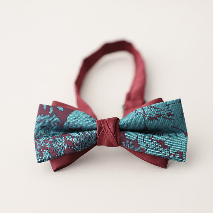 Pajarita de hombre de dos capas con estampado floral y rayas de colores