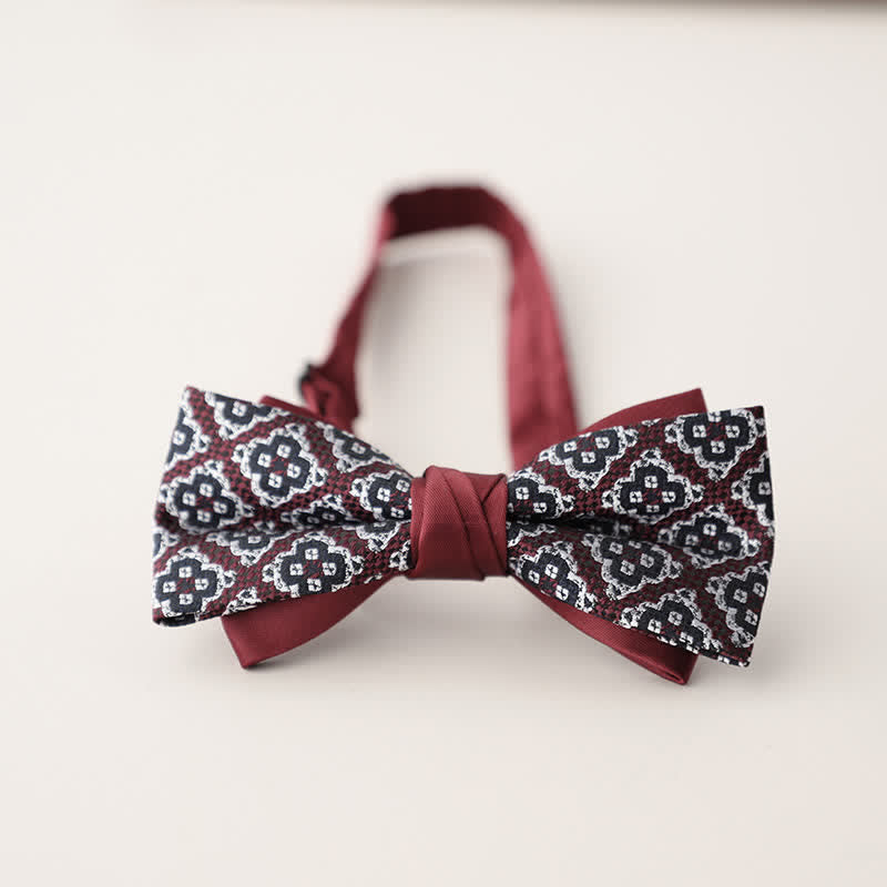 Pajarita de hombre de dos capas con estampado floral y rayas de colores