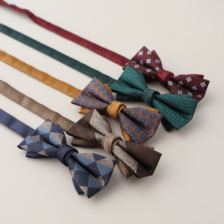 Pajarita de hombre de dos capas con estampado floral y rayas de colores