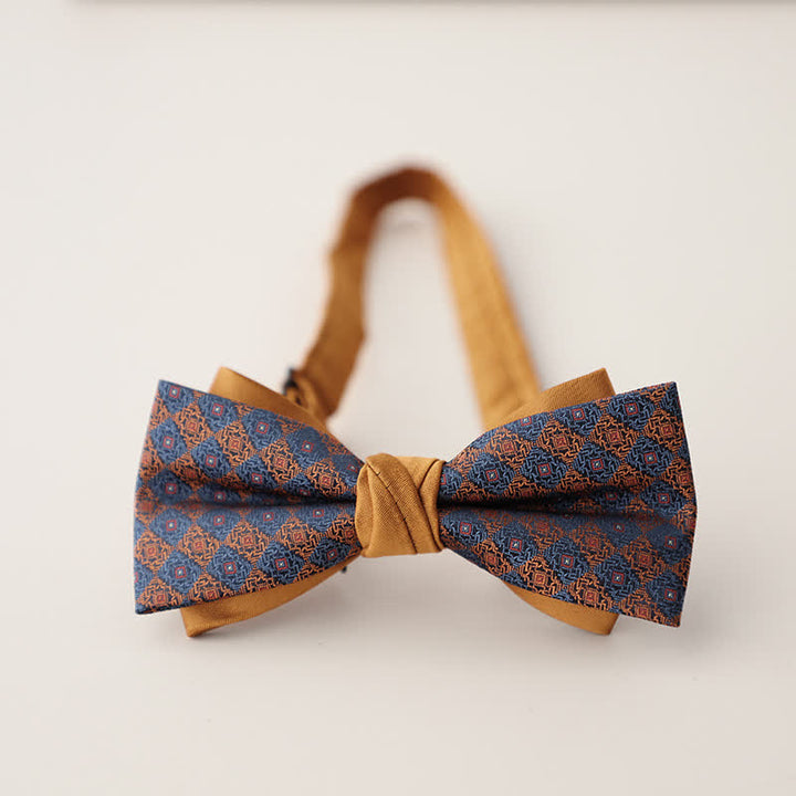 Pajarita de hombre de dos capas con estampado floral y rayas de colores