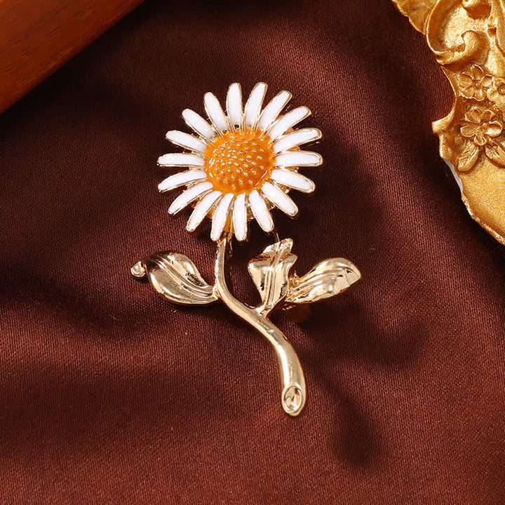 Broche floral esmaltado con forma de girasol pequeño para mujer