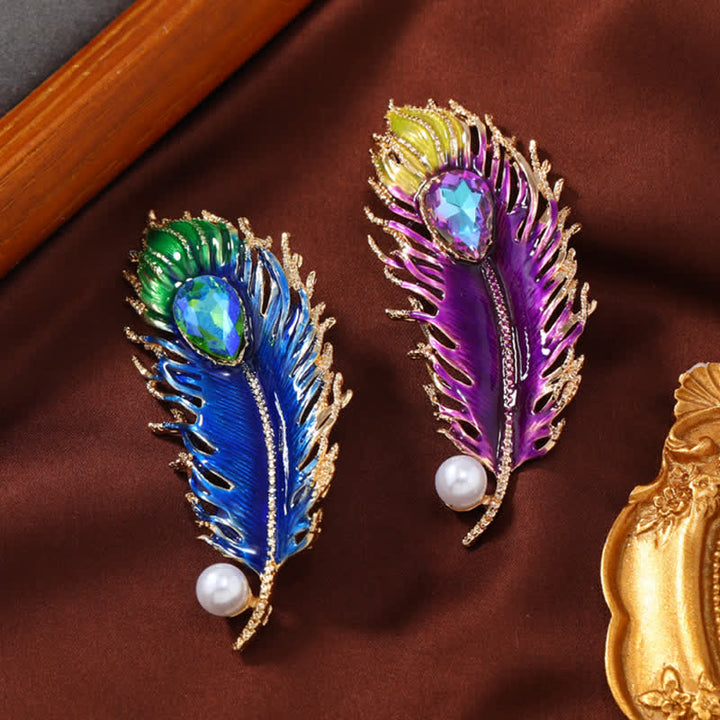 Broche de cristal con pluma de fénix esmaltada para mujer