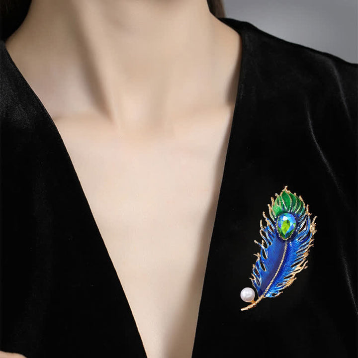 Broche de cristal con pluma de fénix esmaltada para mujer