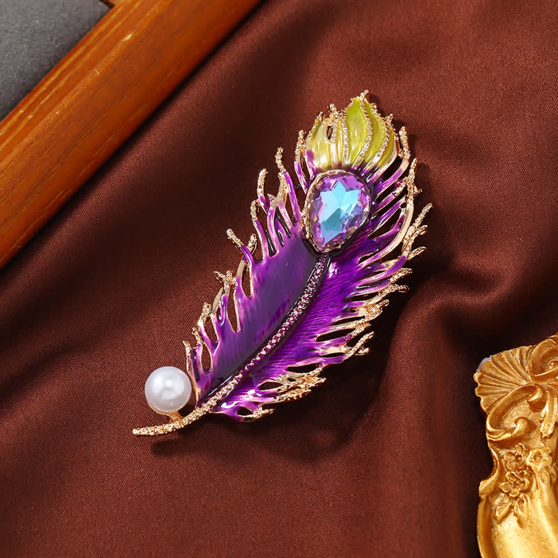 Broche de cristal con pluma de fénix esmaltada para mujer