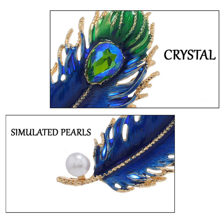 Broche de cristal con pluma de fénix esmaltada para mujer