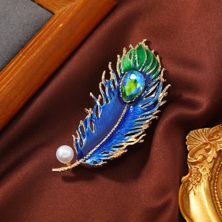 Broche de cristal con pluma de fénix esmaltada para mujer