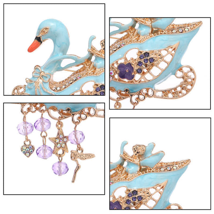 Broche hueco con borlas de cisne de hada para mujer