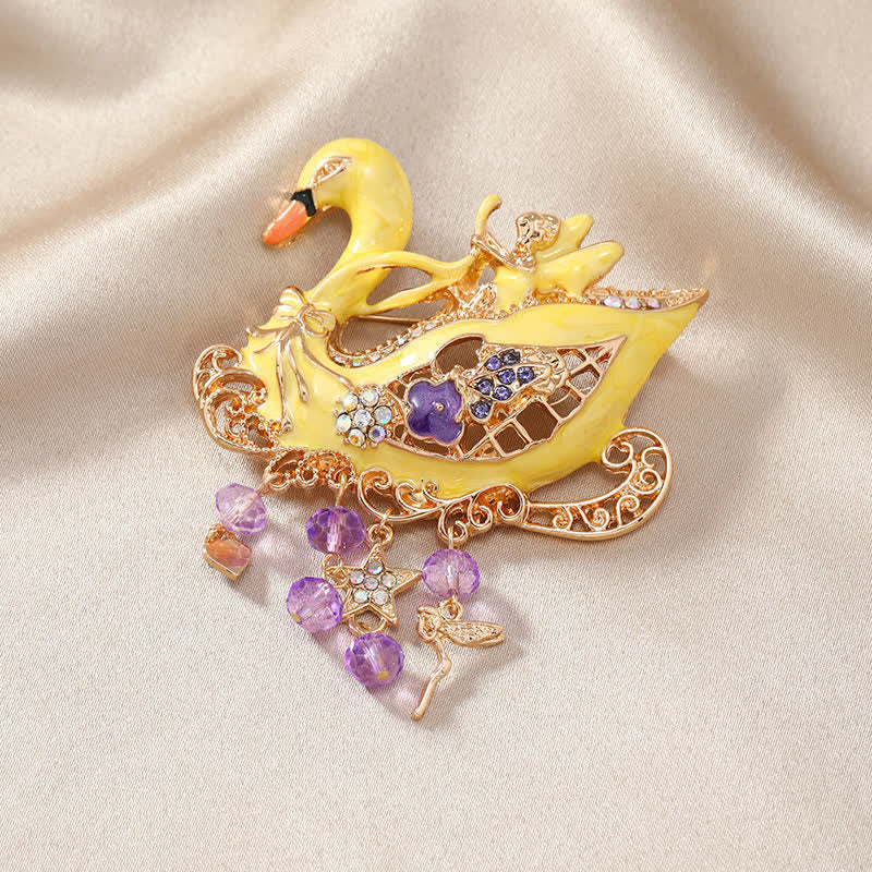 Broche hueco con borlas de cisne de hada para mujer