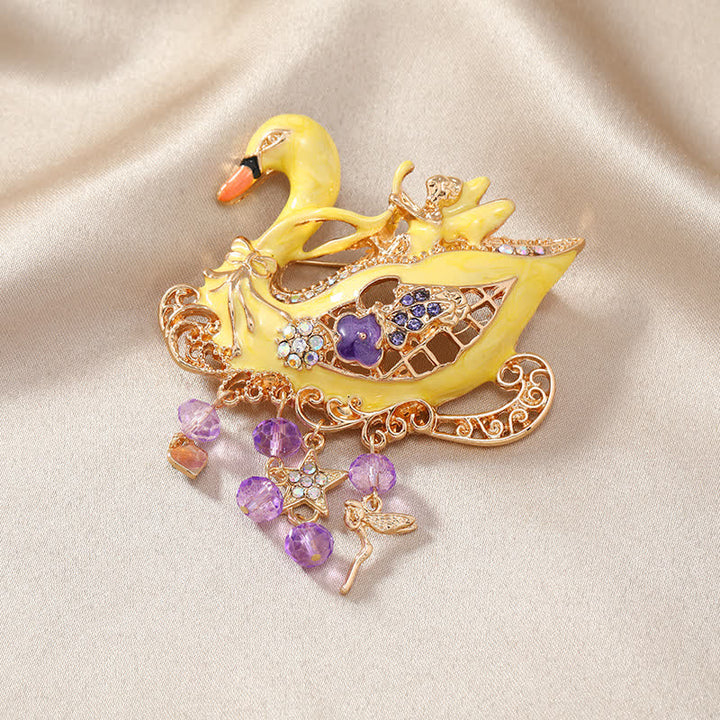 Broche hueco con borlas de cisne de hada para mujer