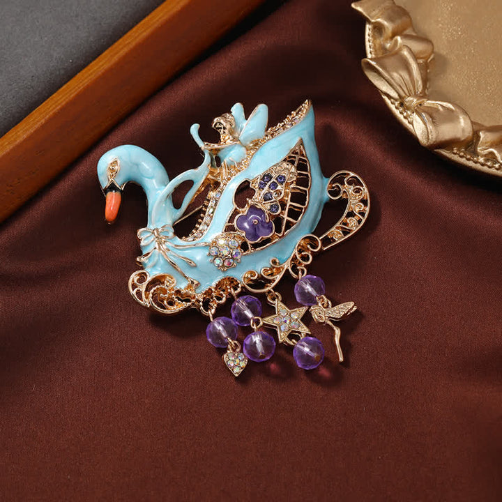Broche hueco con borlas de cisne de hada para mujer
