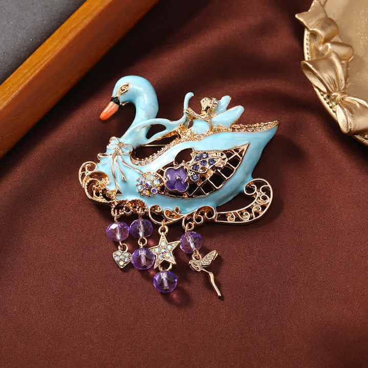 Broche hueco con borlas de cisne de hada para mujer