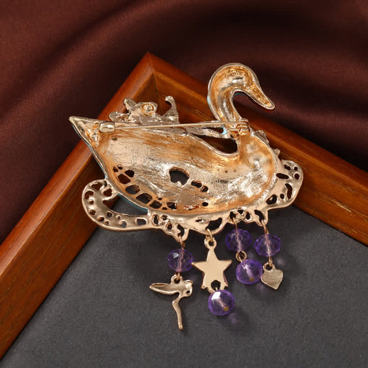 Broche hueco con borlas de cisne de hada para mujer