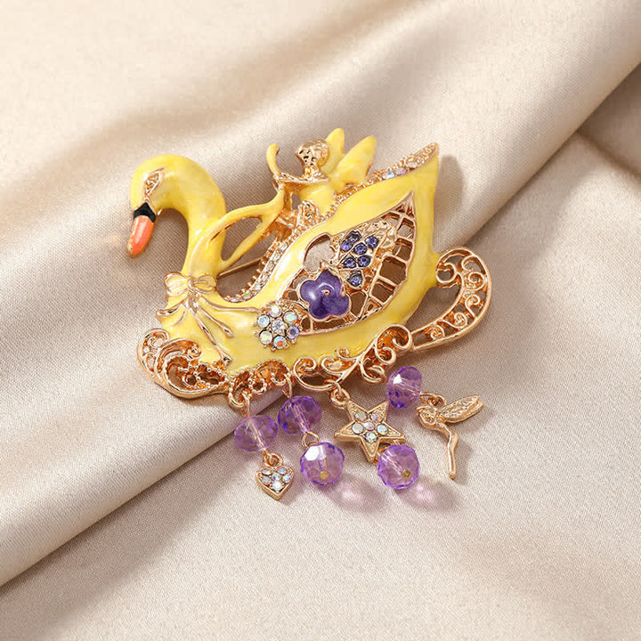 Broche hueco con borlas de cisne de hada para mujer