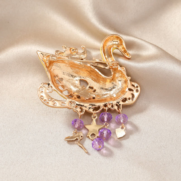Broche hueco con borlas de cisne de hada para mujer