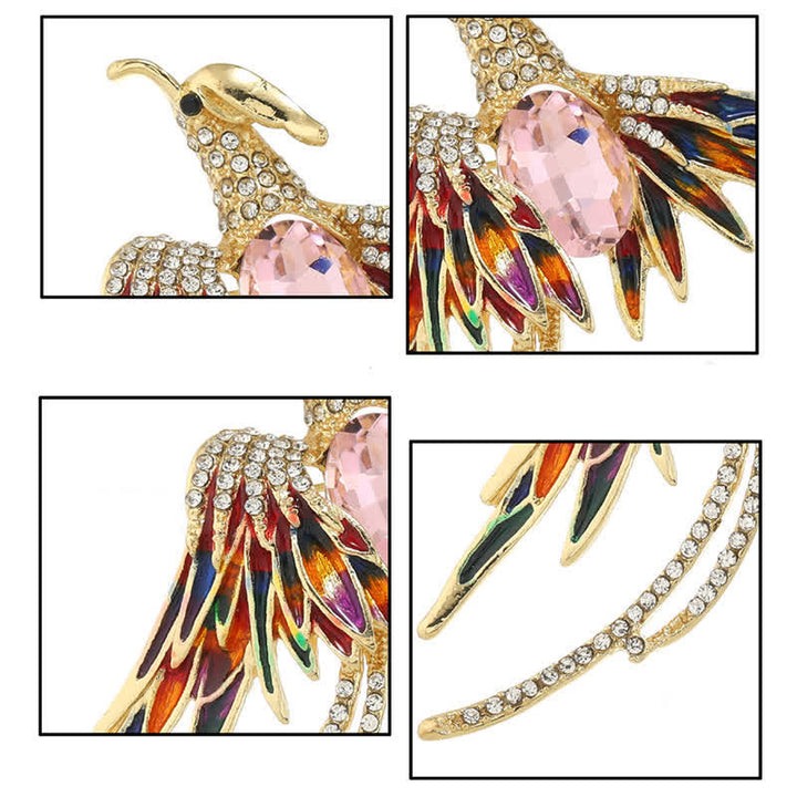 Broche de cristal con fénix volador esmaltado para mujer