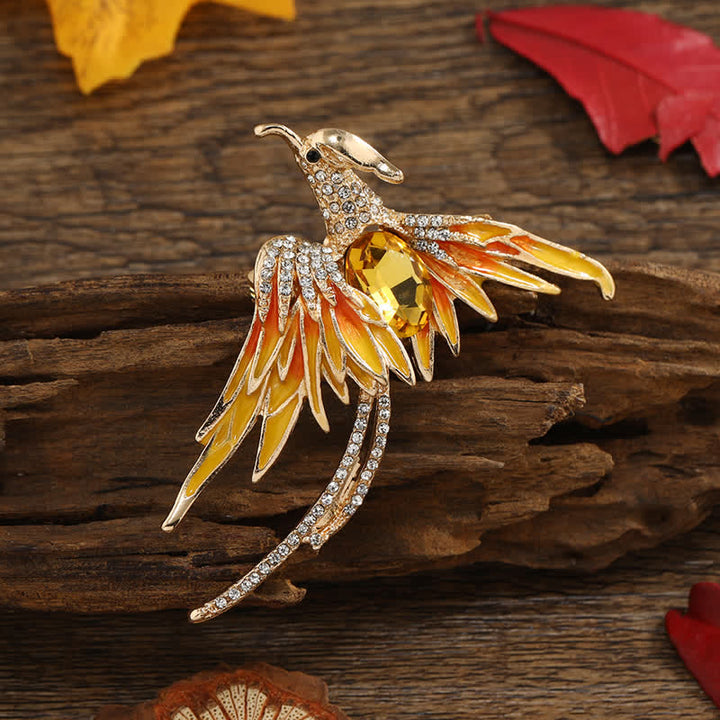 Broche de cristal con fénix volador esmaltado para mujer