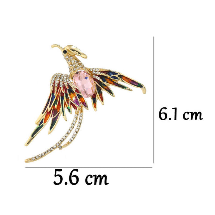 Broche de cristal con fénix volador esmaltado para mujer