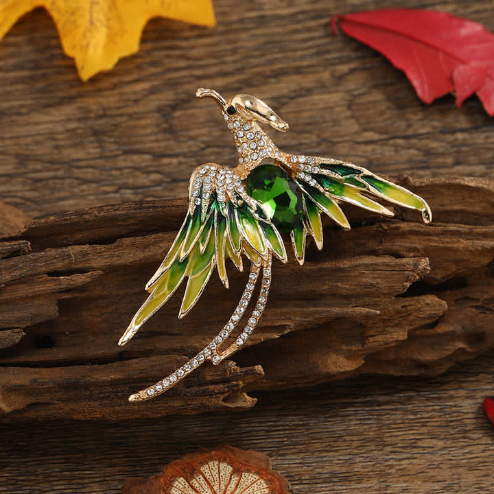 Broche de cristal con fénix volador esmaltado para mujer