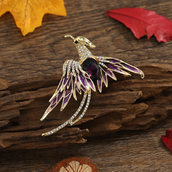 Broche de cristal con fénix volador esmaltado para mujer
