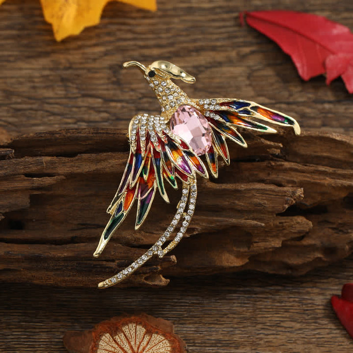 Broche de cristal con fénix volador esmaltado para mujer