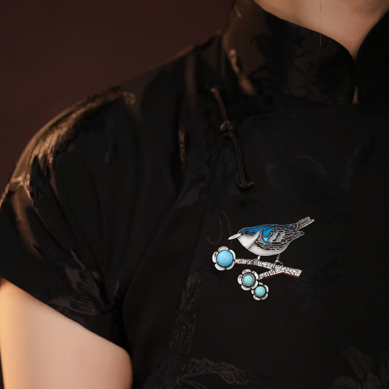 Broche de urraca de imitación turquesa azul para mujer