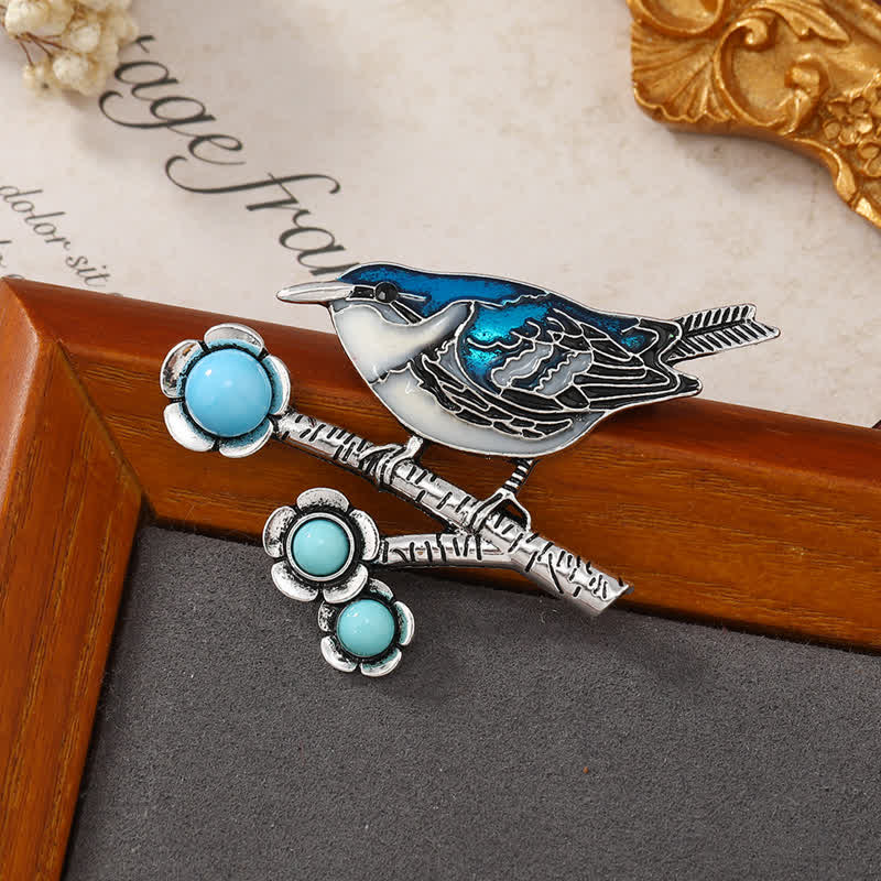 Broche de urraca de imitación turquesa azul para mujer