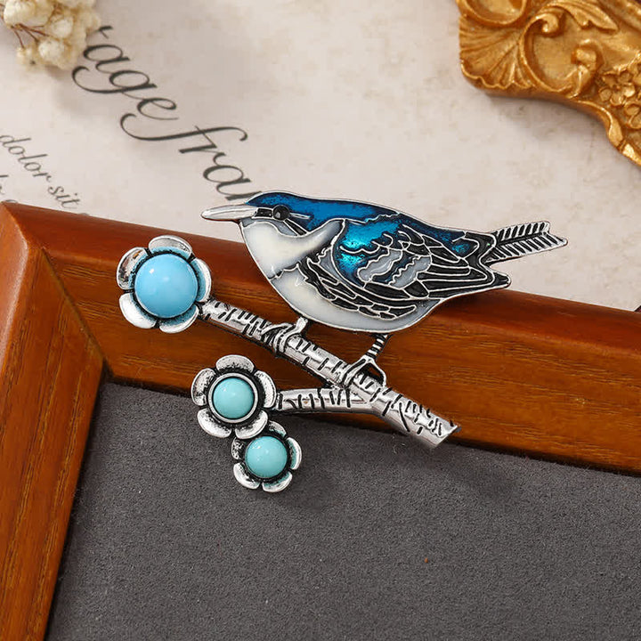 Broche de urraca de imitación turquesa azul para mujer