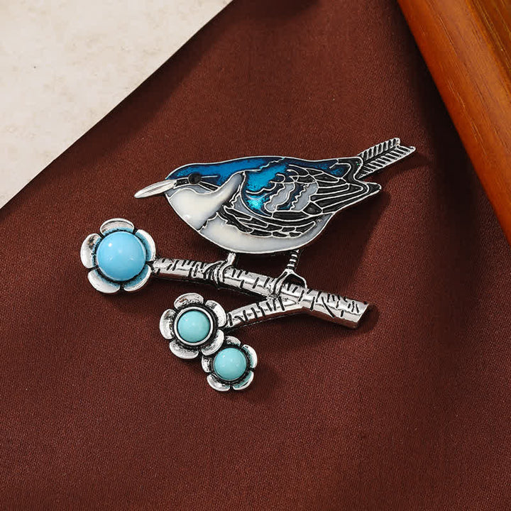 Broche de urraca de imitación turquesa azul para mujer