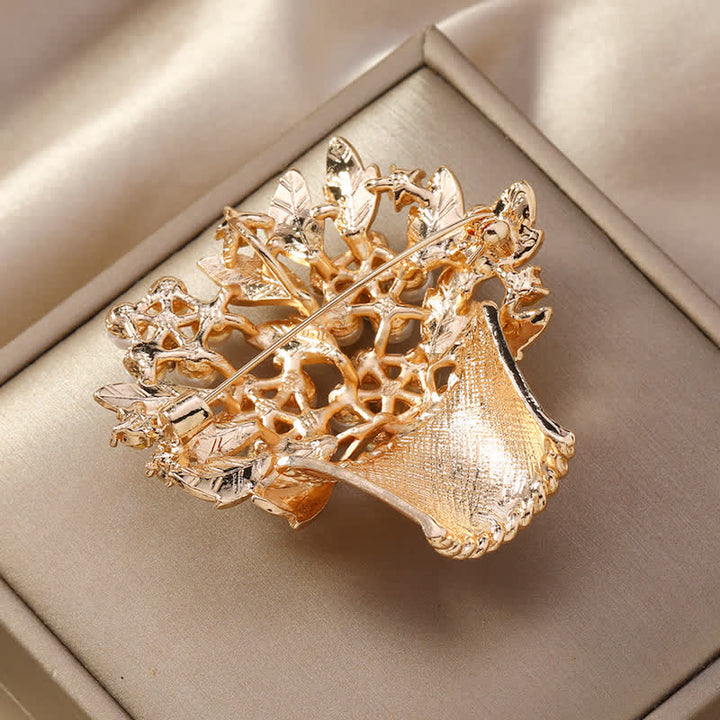 Broche de cesta de flores con perlas de imitación para mujer