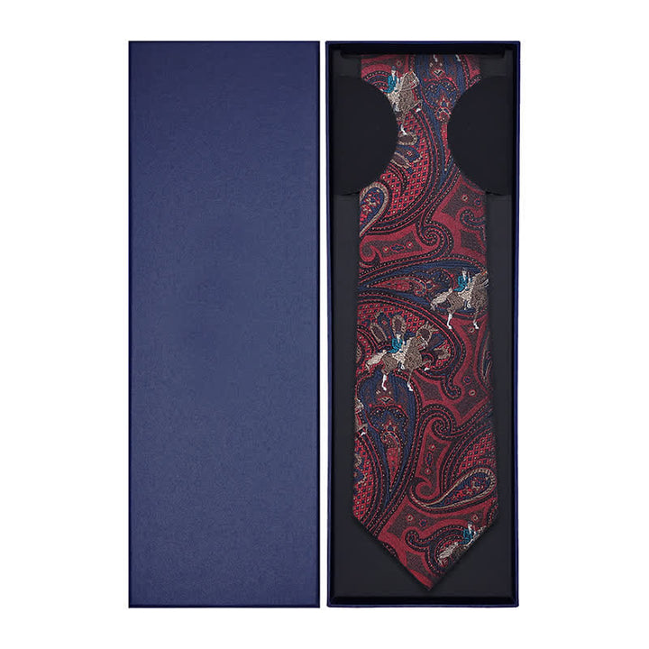 Corbata de hombre con estampado de cachemira roja y bordado de caballo