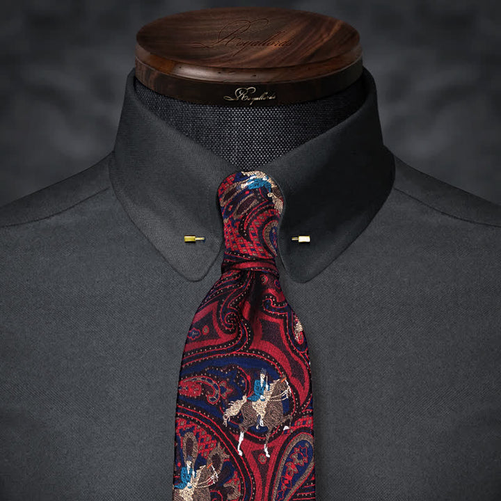 Corbata de hombre con estampado de cachemira roja y bordado de caballo