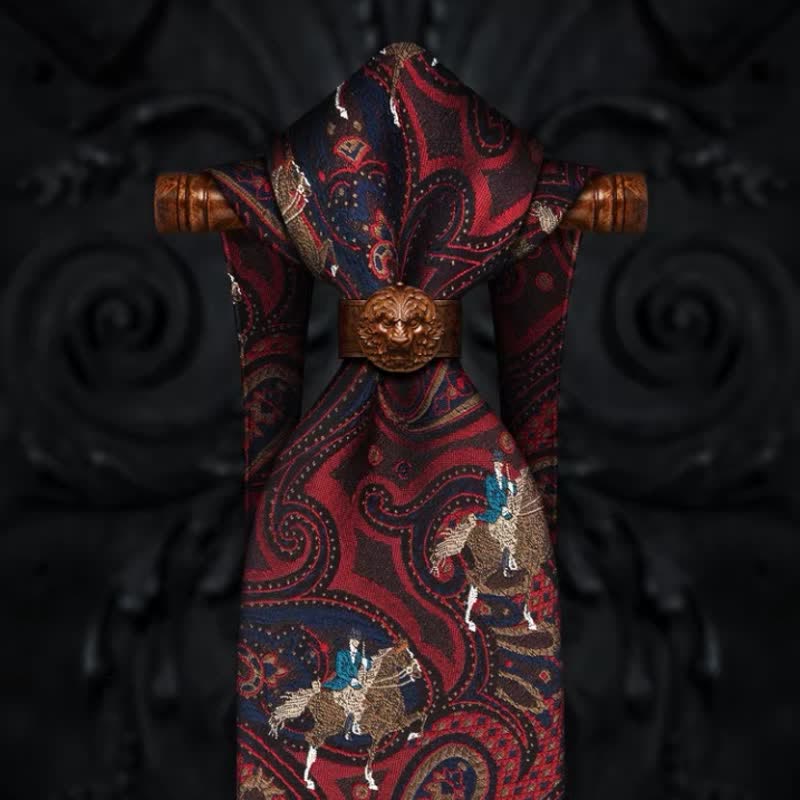 Corbata de hombre con estampado de cachemira roja y bordado de caballo