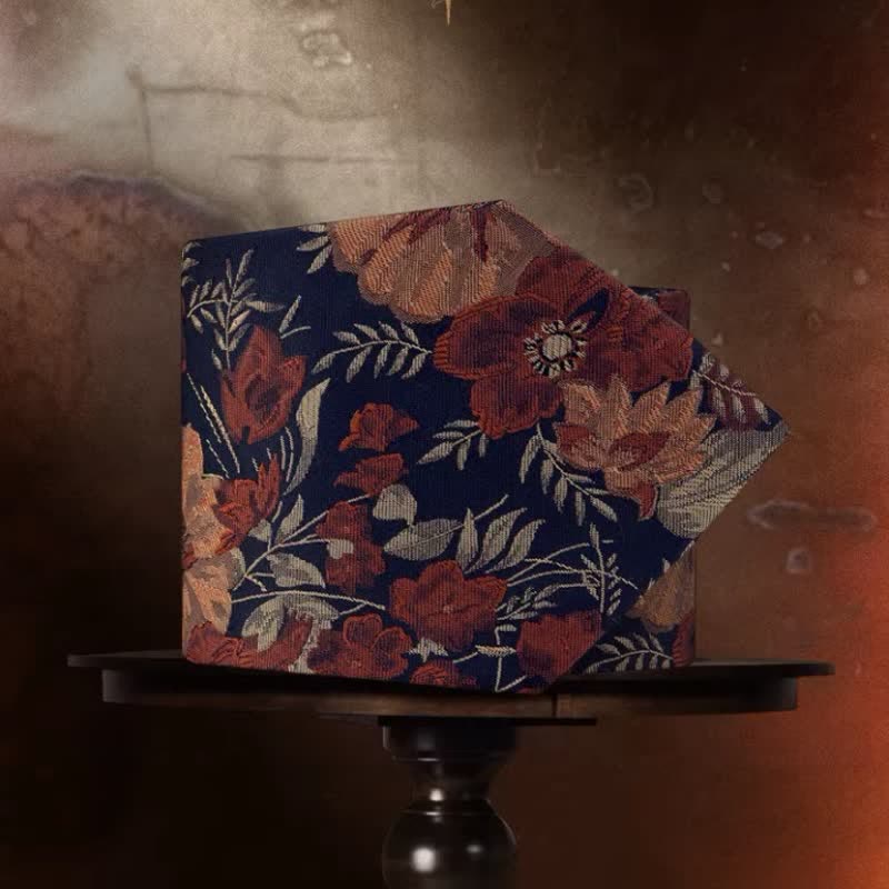 Corbata para hombre con fondo azul retro y bordado de flores