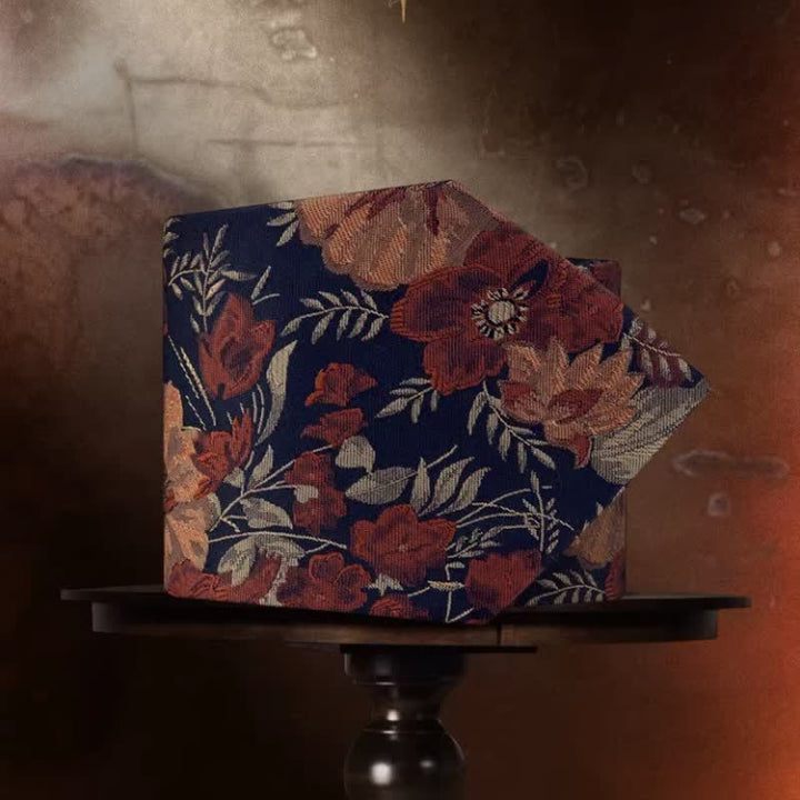 Corbata para hombre con fondo azul retro y bordado de flores