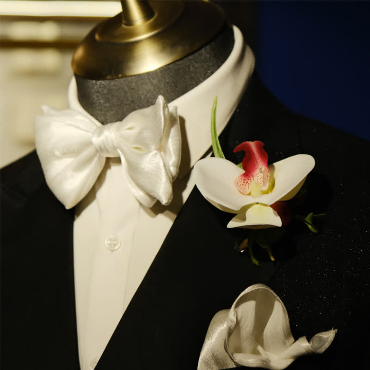 Juego de 3 pañuelos y pajaritas de Phalaenopsis blanca para hombre
