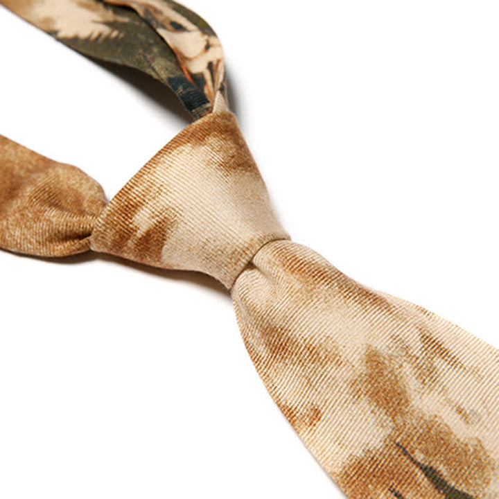 Corbata elegante con estampado de pesca y escena de lago para hombre