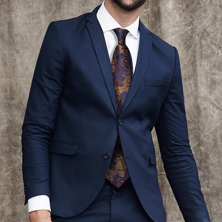 Corbata de hombre en jacquard con caballo morado y dorado