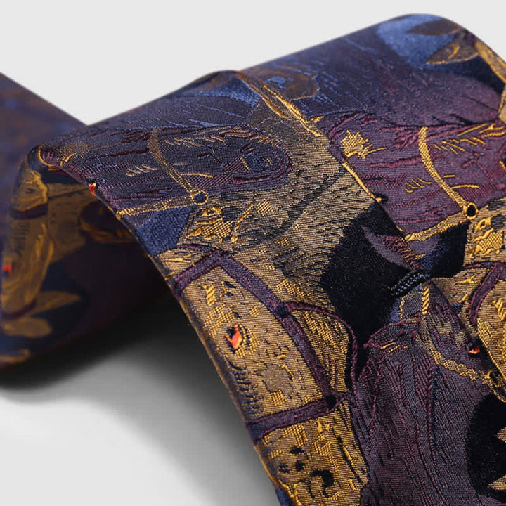 Corbata de hombre en jacquard con caballo morado y dorado