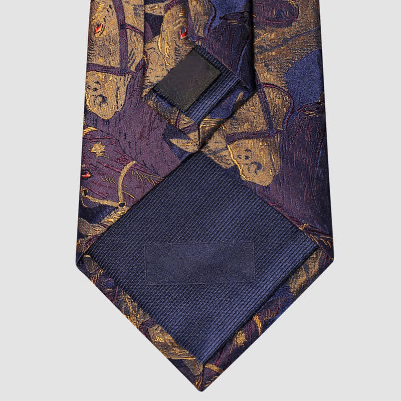 Corbata de hombre en jacquard con caballo morado y dorado
