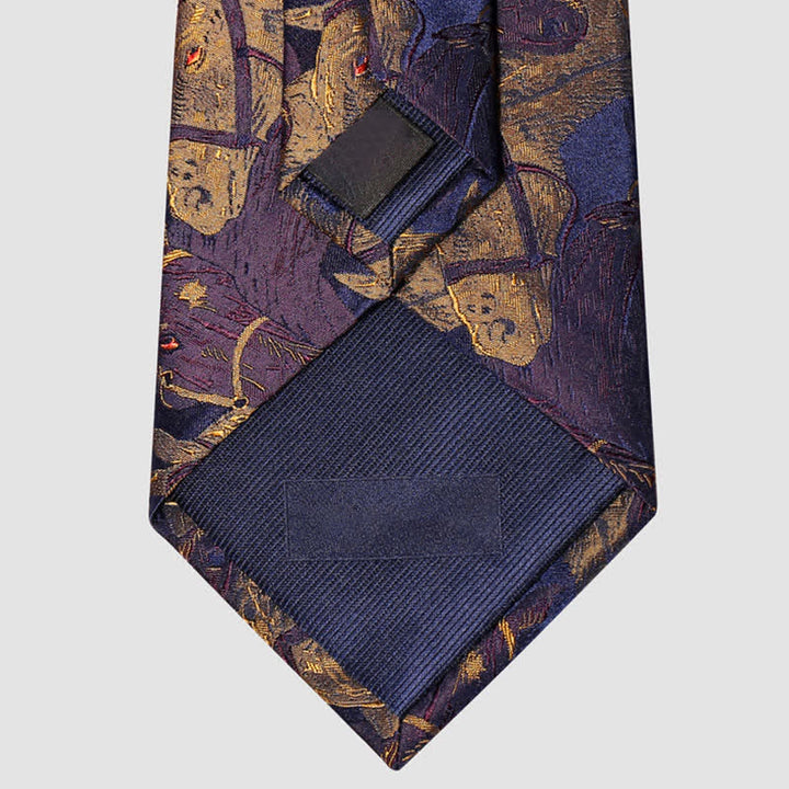 Corbata de hombre en jacquard con caballo morado y dorado