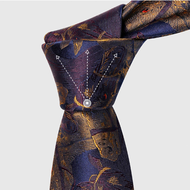Corbata de hombre en jacquard con caballo morado y dorado